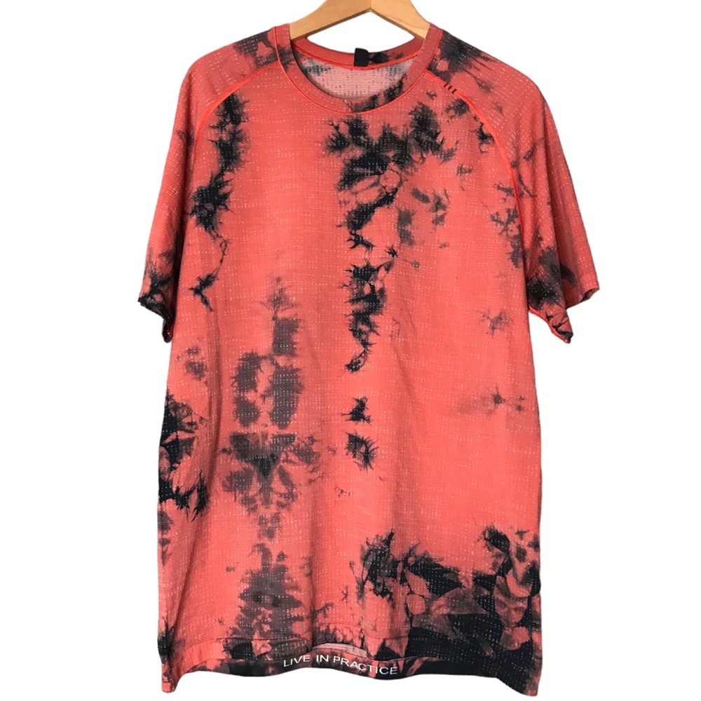Lululemon Metal Vent Tech Short Sleeve Shirt Marble Dye Orange Red Men's Large
